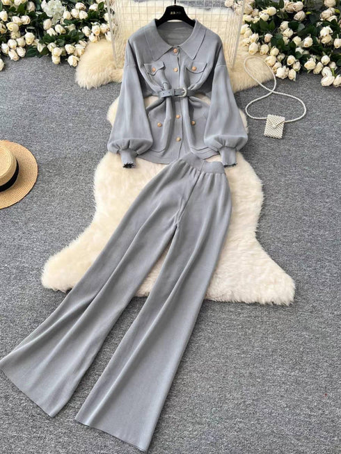 Women High Fashionable Knitted Co-Ord Sets With Belt